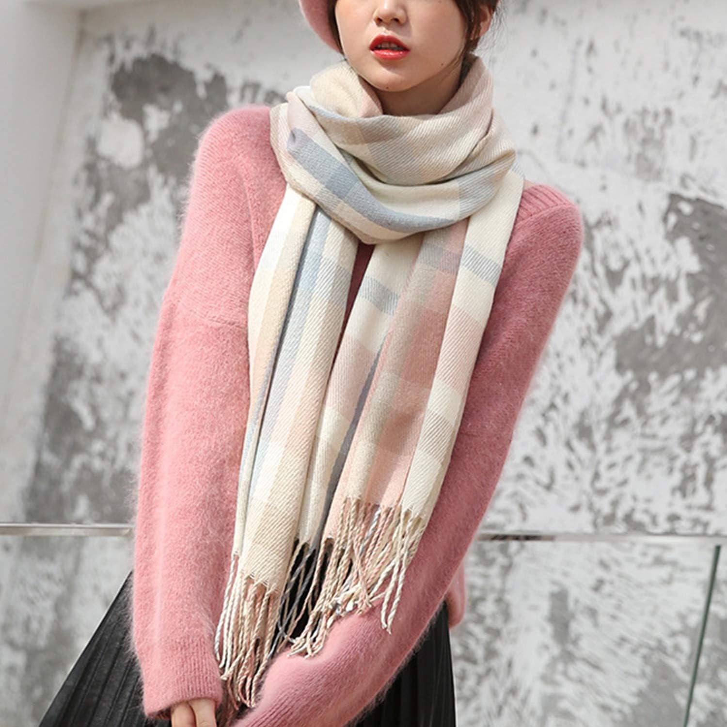 Women's Long Plaid Blanket Chunky Oversized Winter Fall Warm Scarf-Toppalletfly