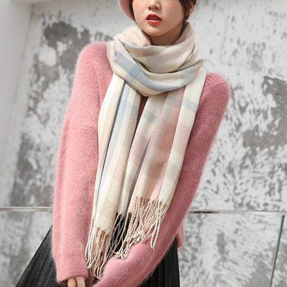 Women's Long Plaid Blanket Chunky Oversized Winter Fall Warm Scarf-Toppalletfly