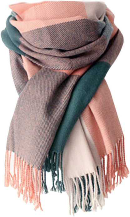 Women's Long Plaid Blanket Chunky Oversized Winter Fall Warm Scarf-Toppalletfly