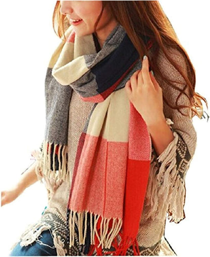 Women's Long Plaid Blanket Chunky Oversized Winter Fall Warm Scarf-Toppalletfly