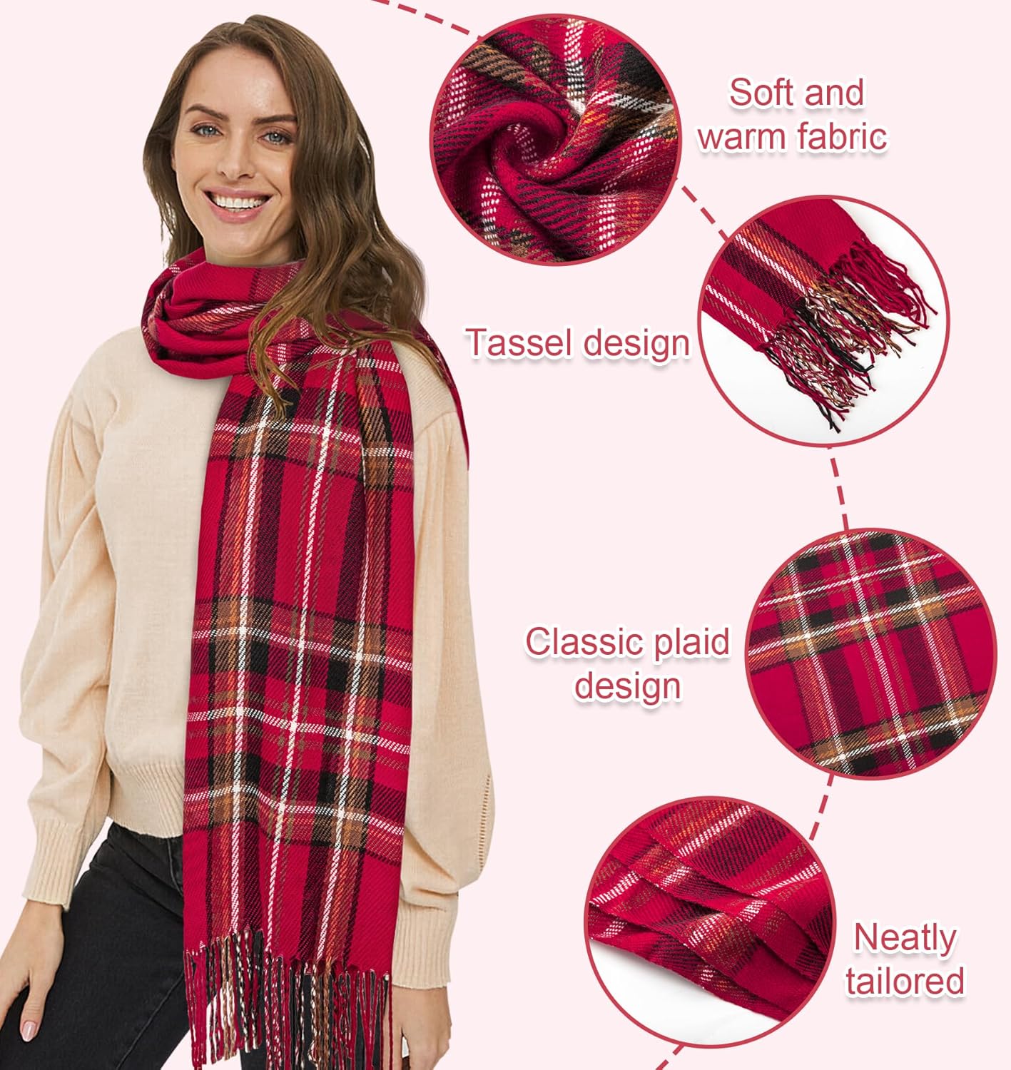 Women's Long Plaid Blanket Chunky Oversized Winter Fall Warm Scarf-Toppalletfly