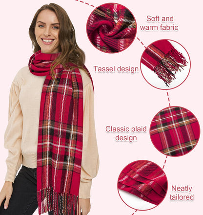 Women's Long Plaid Blanket Chunky Oversized Winter Fall Warm Scarf-Toppalletfly