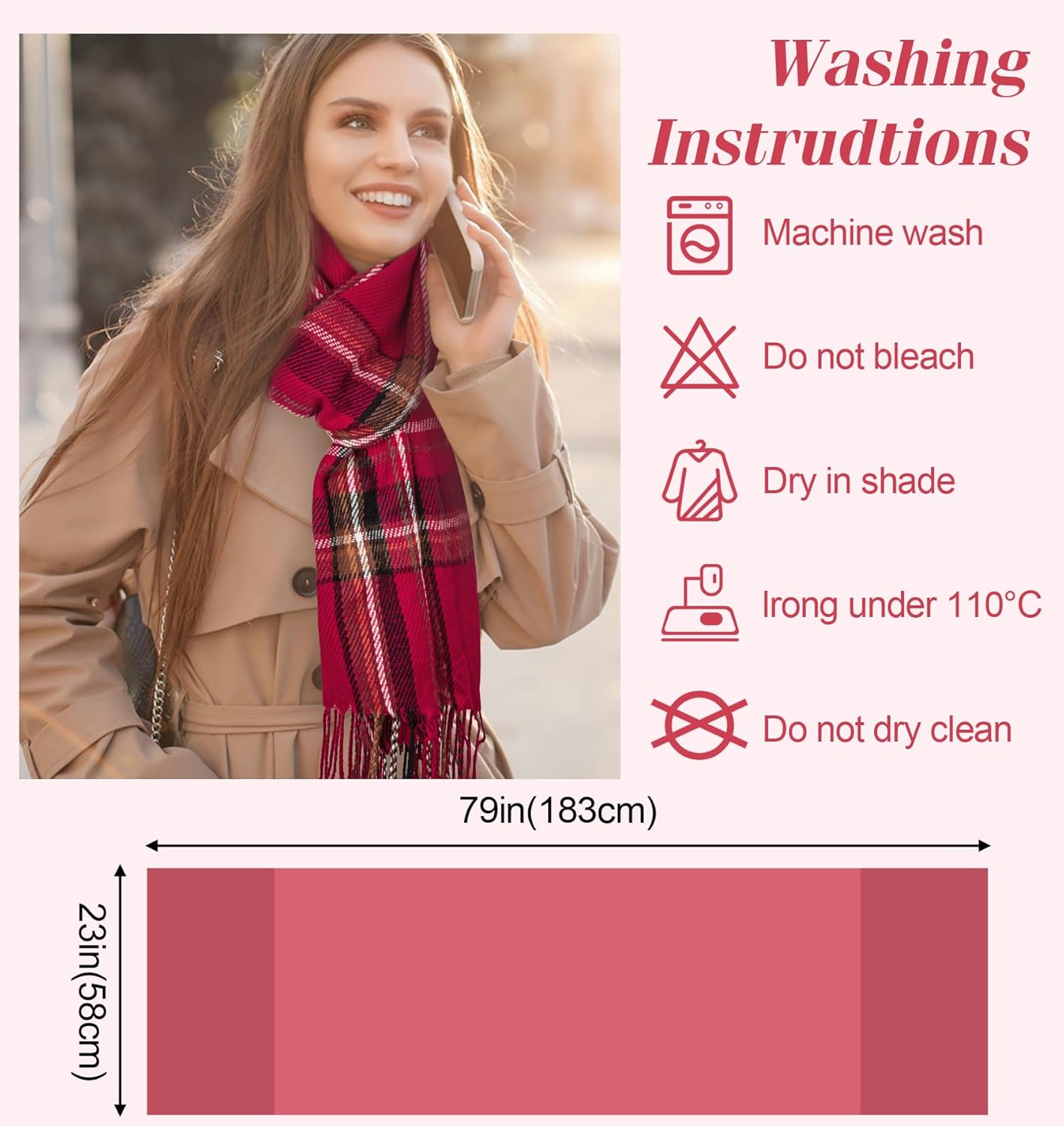 Women's Long Plaid Blanket Chunky Oversized Winter Fall Warm Scarf-Toppalletfly