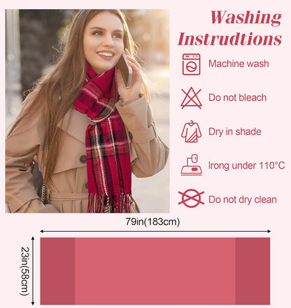 Women's Long Plaid Blanket Chunky Oversized Winter Fall Warm Scarf-Toppalletfly