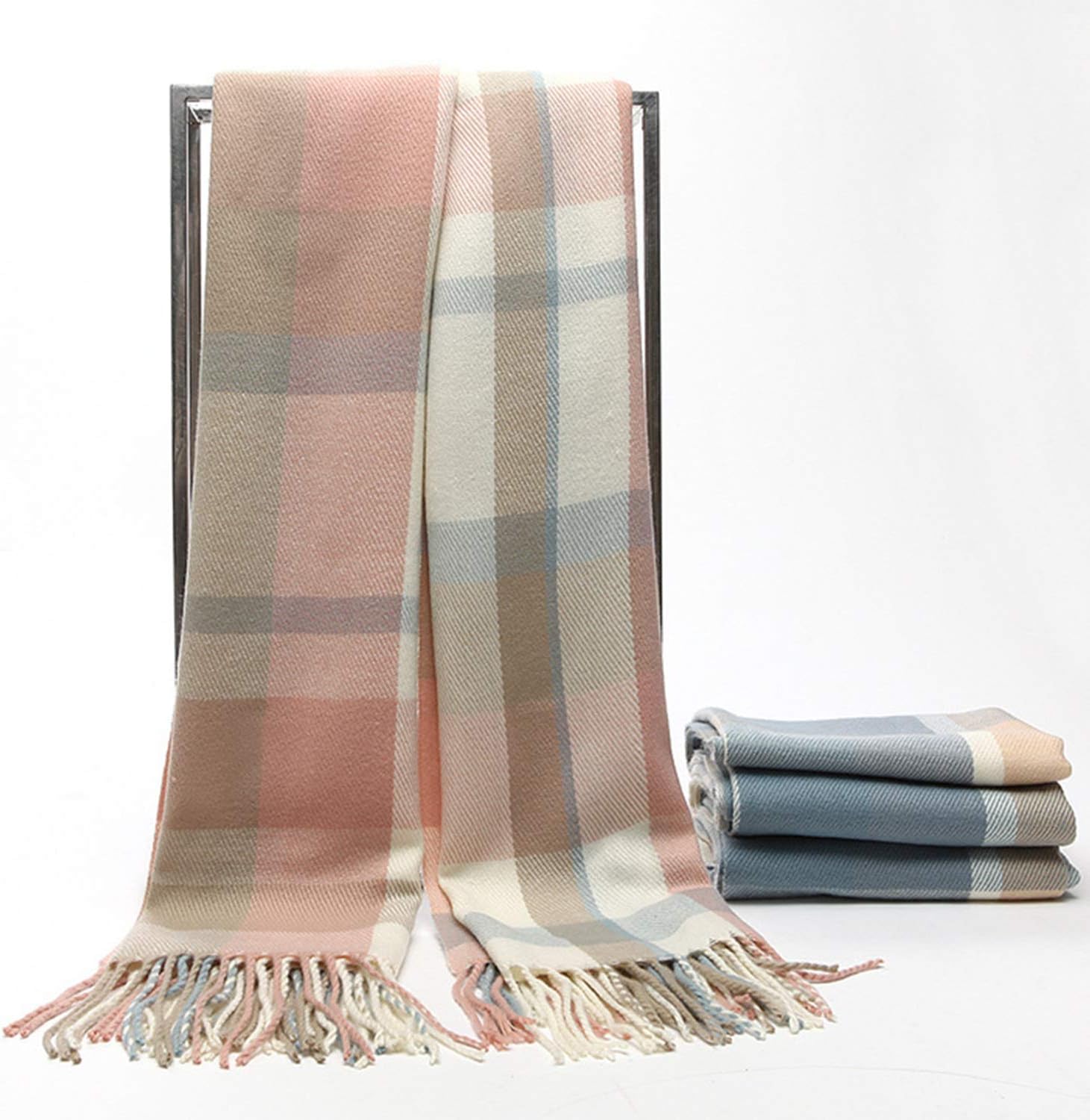 Women's Long Plaid Blanket Chunky Oversized Winter Fall Warm Scarf-Toppalletfly