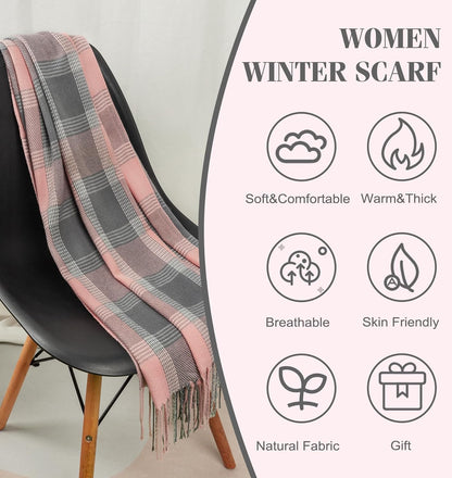 Women's Long Plaid Blanket Chunky Oversized Winter Fall Warm Scarf-Toppalletfly