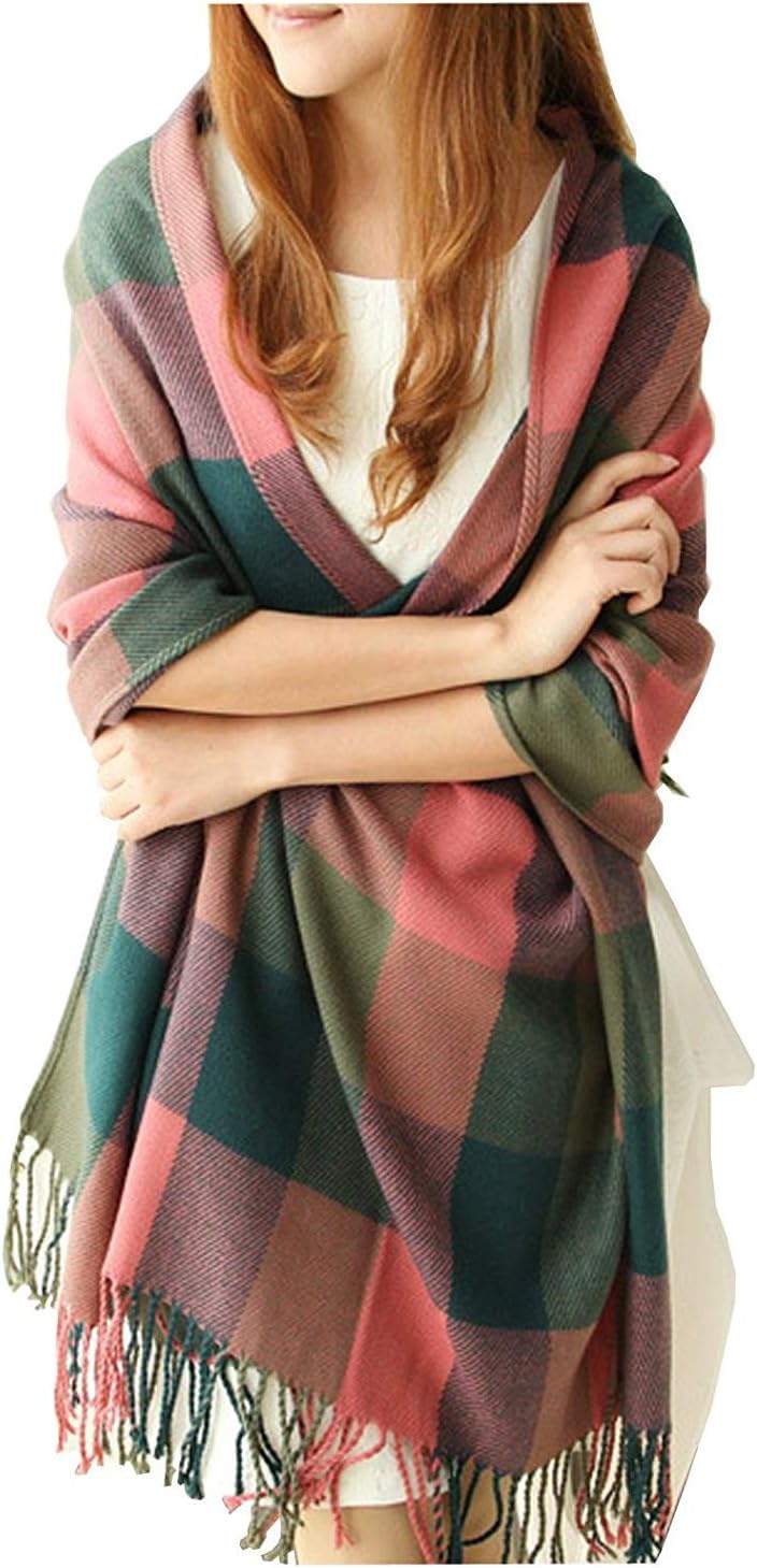 Women's Long Plaid Blanket Chunky Oversized Winter Fall Warm Scarf-Toppalletfly