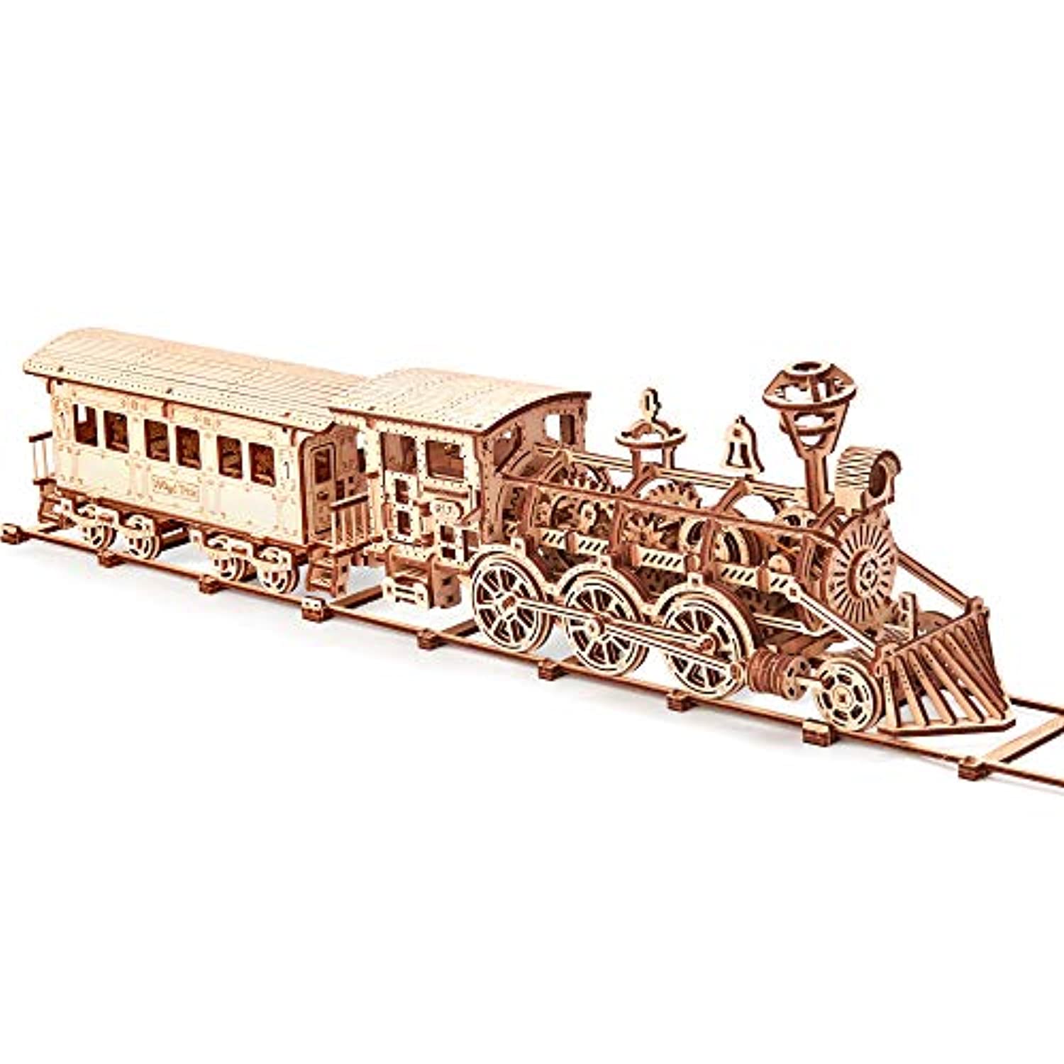 Wooden Toy Train Set with Railway - 34x7″ - Locomotive Train Toy Mechanical Model Kit - 3D Wooden Puzzle - Toppalletfly
