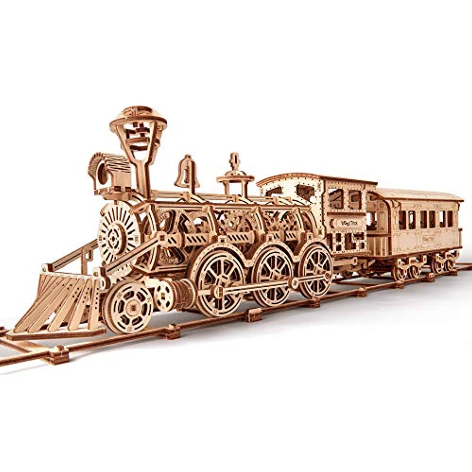 Wooden Toy Train Set with Railway - 34x7″ - Locomotive Train Toy Mechanical Model Kit - 3D Wooden Puzzle - Toppalletfly