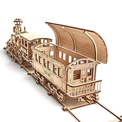 Wooden Toy Train Set with Railway - 34x7″ - Locomotive Train Toy Mechanical Model Kit - 3D Wooden Puzzle-Toppalletfly