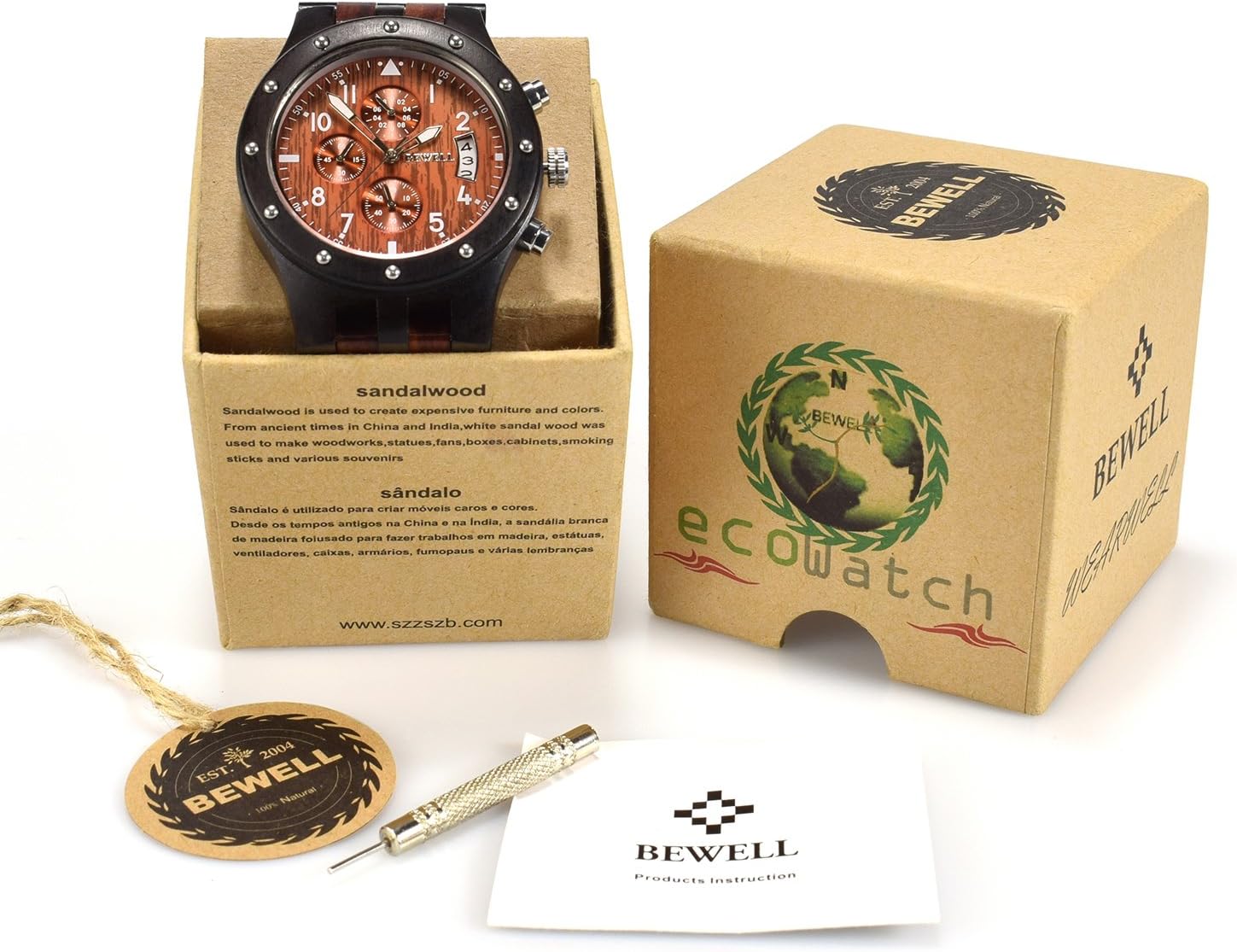 Wooden Watch Quartz Analog Movement Date Wristwatch for Men-Toppalletfly