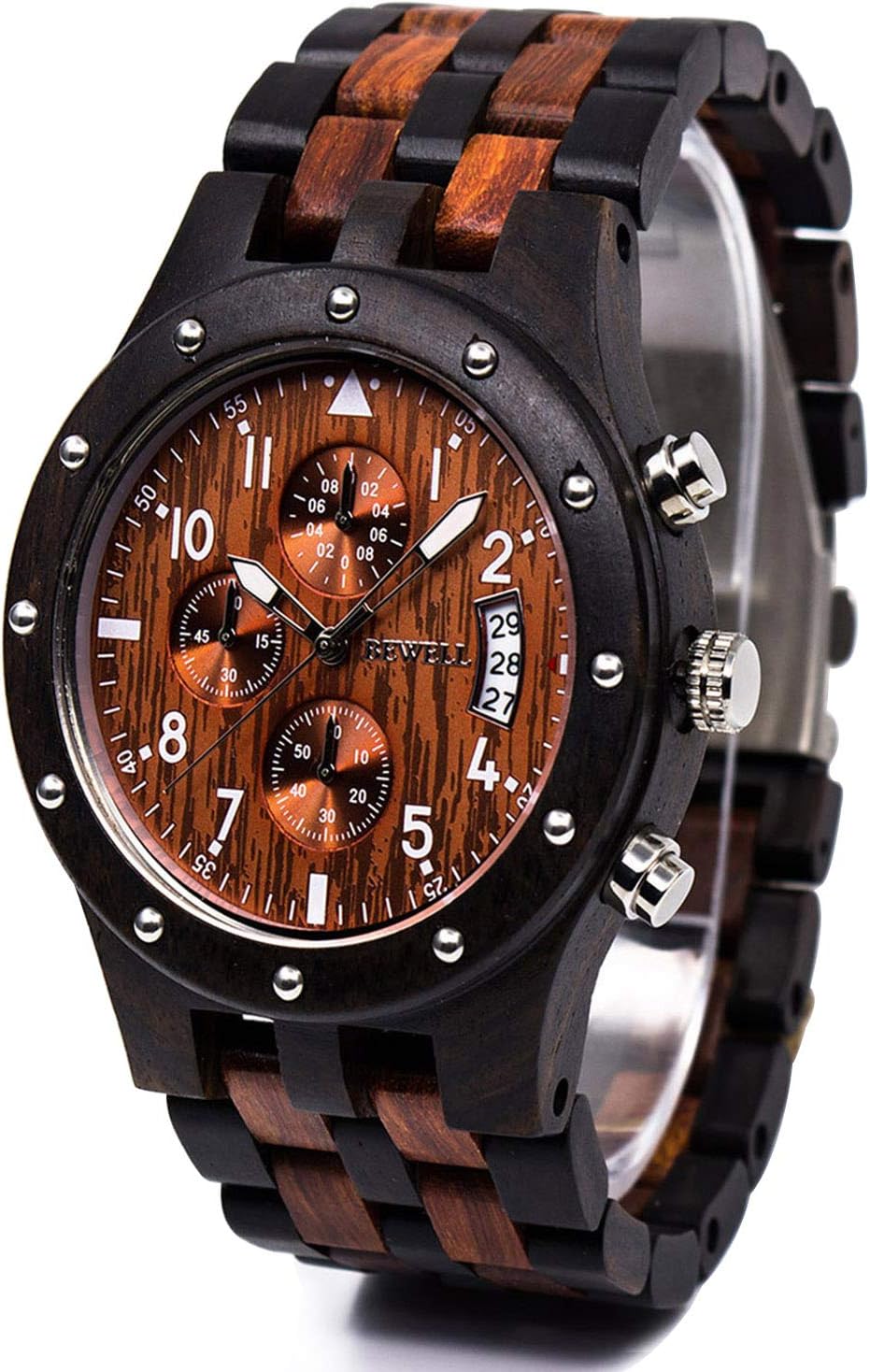 Wooden Watch Quartz Analog Movement Date Wristwatch for Men - Toppalletfly