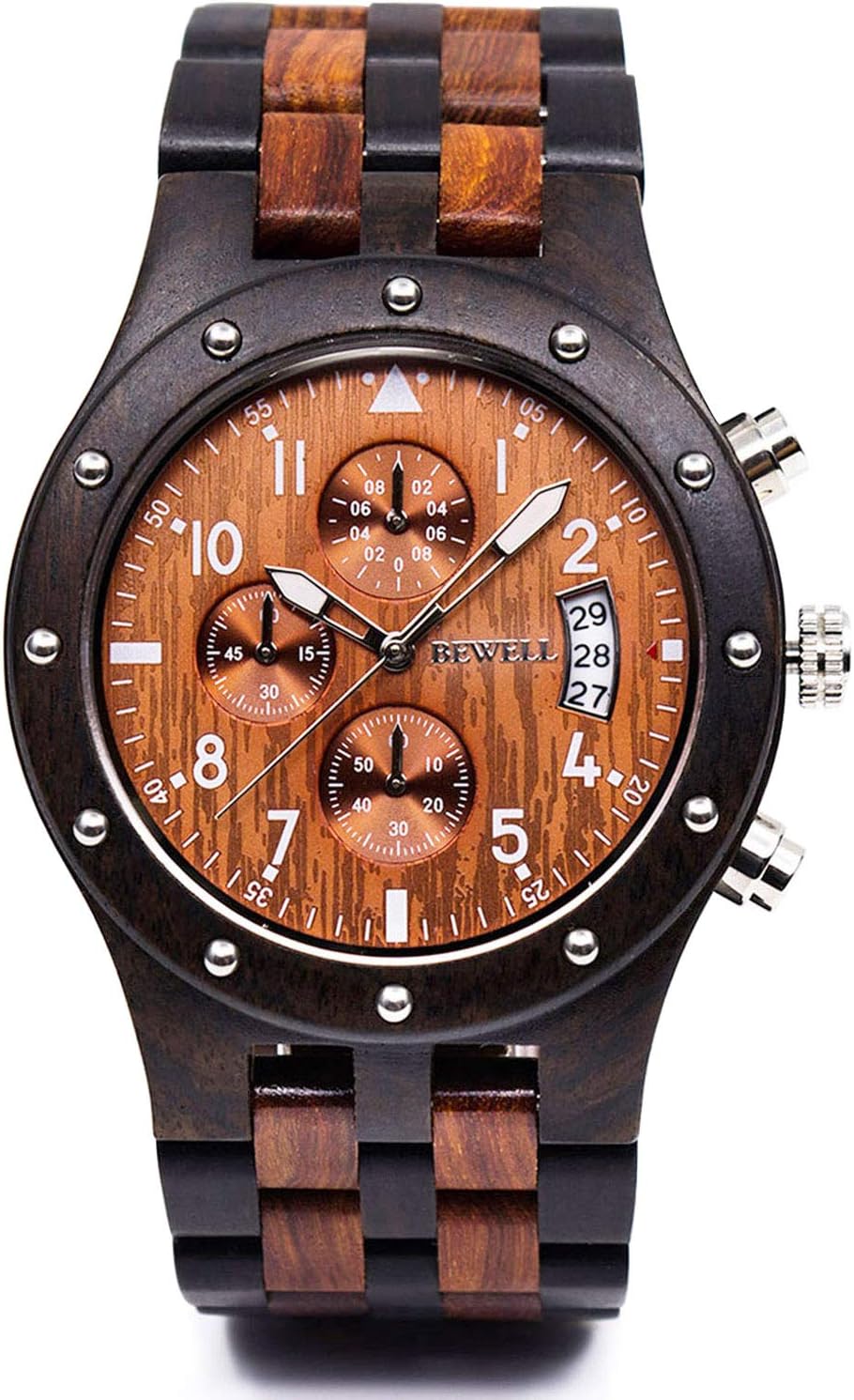 Wooden Watch Quartz Analog Movement Date Wristwatch for Men - Toppalletfly