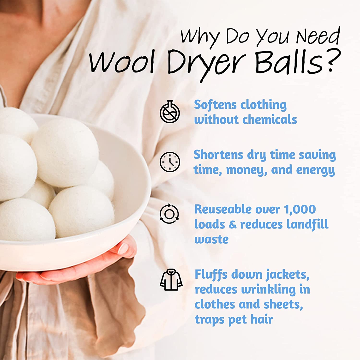 Wool Dryer Balls, 6 Pack XL, Natural Fabric Softener, Award-Winning, Replaces Dryer Sheets, Reusable-Toppalletfly