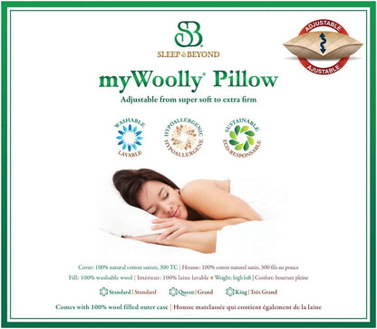 Wool Pillow, Ideal for Sleeping and Avoiding Neck Pain, Hypoallergenic, Natural Adjustable Washable-Toppalletfly