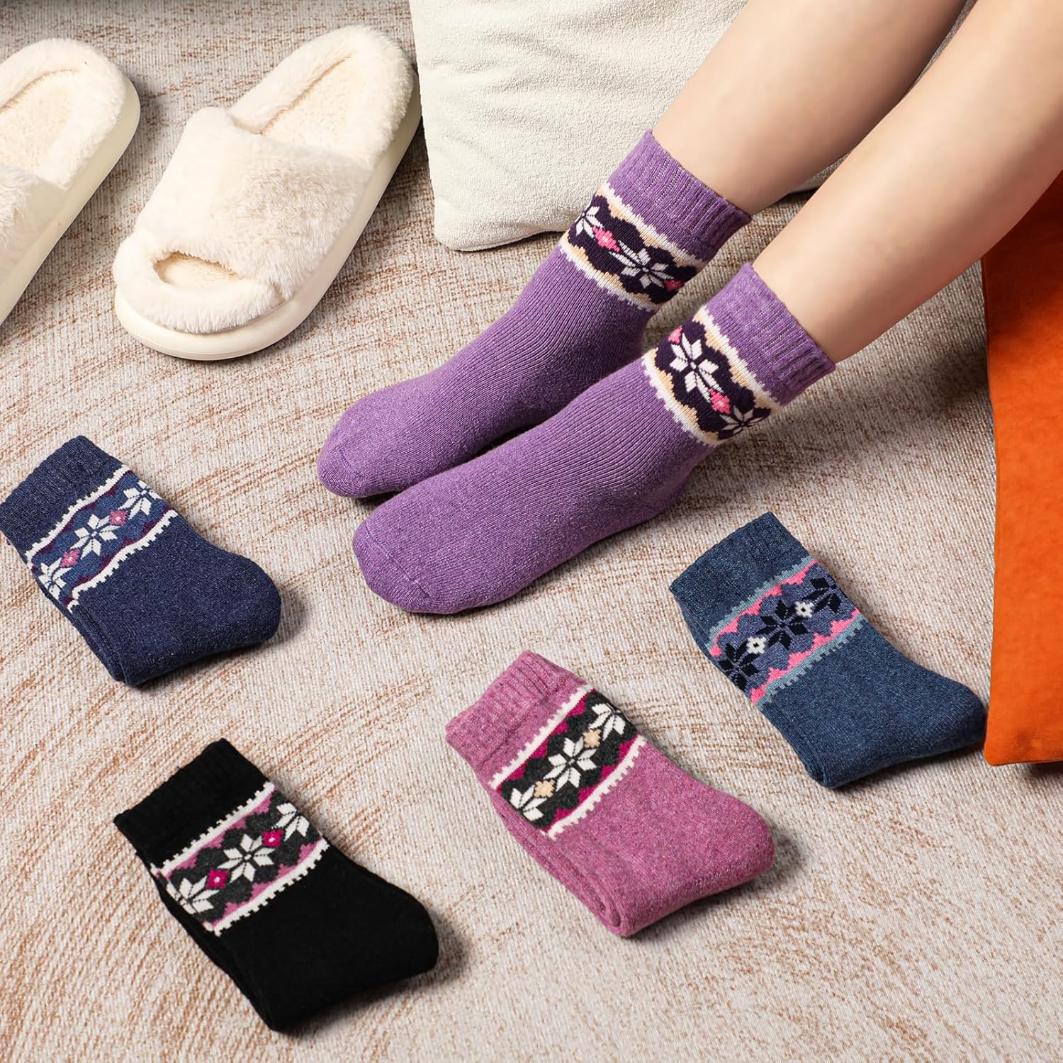 Wool Socks – Cozy, Warm, Thick Knit Socks for Women & Men, 2 Sets-Toppalletfly