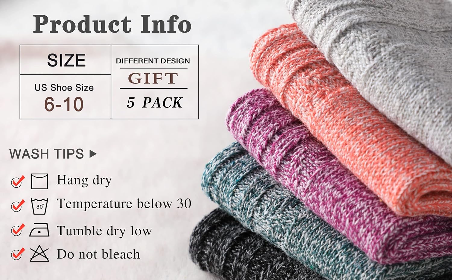 Wool Socks – Cozy, Warm, Thick Knit Socks for Women & Men, 2 Sets-Toppalletfly