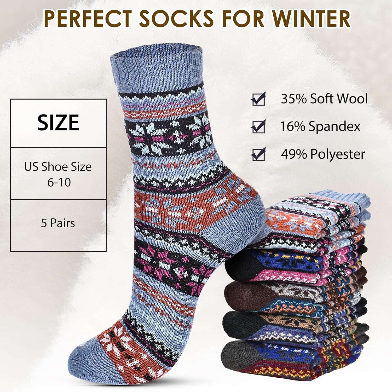 Wool Socks – Cozy, Warm, Thick Knit Socks for Women & Men, 2 Sets-Toppalletfly