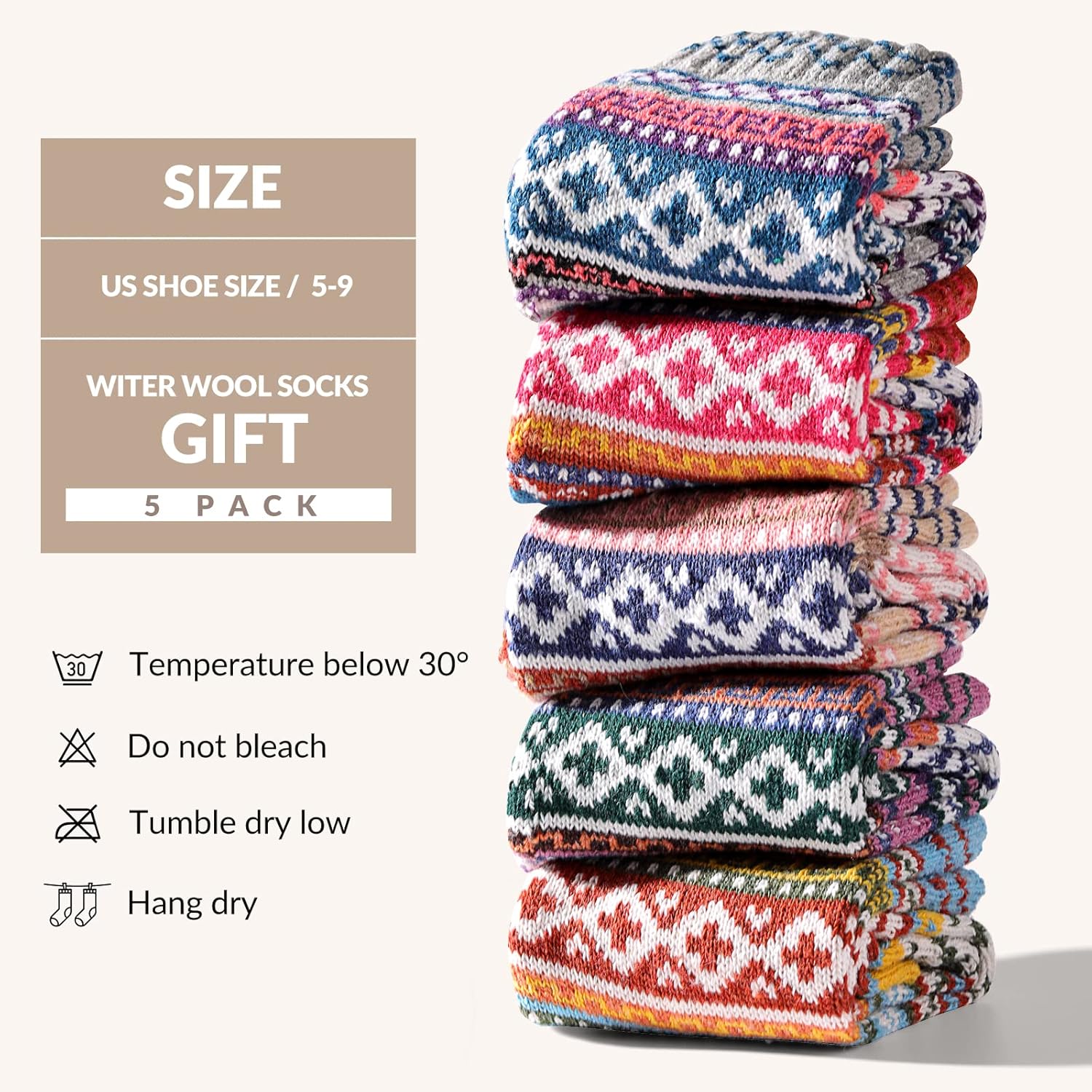 Wool Socks – Cozy, Warm, Thick Knit Socks for Women & Men, 2 Sets-Toppalletfly