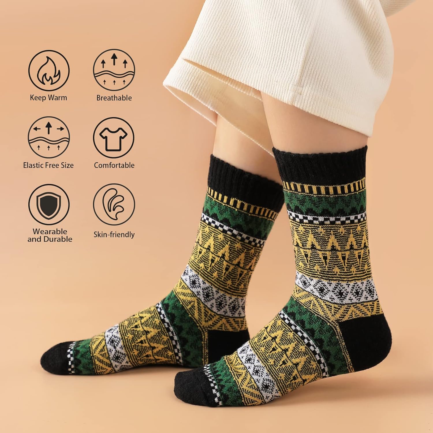 Wool Socks – Cozy, Warm, Thick Knit Socks for Women & Men, 2 Sets-Toppalletfly